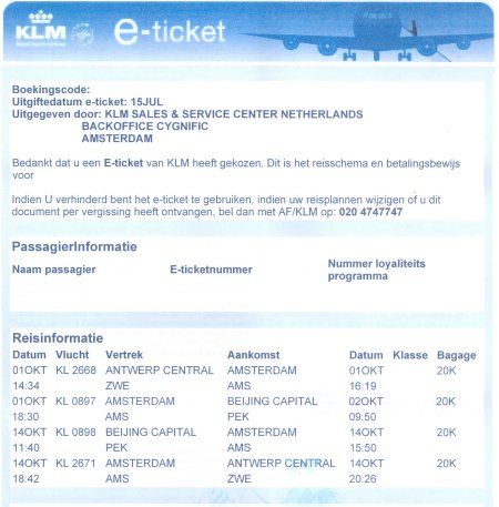 Klm E Ticket