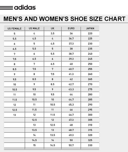 adidas originals shoe size chart