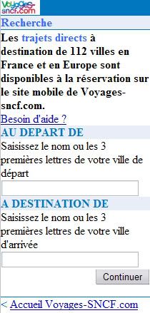 portail Voyages SNCF mobile