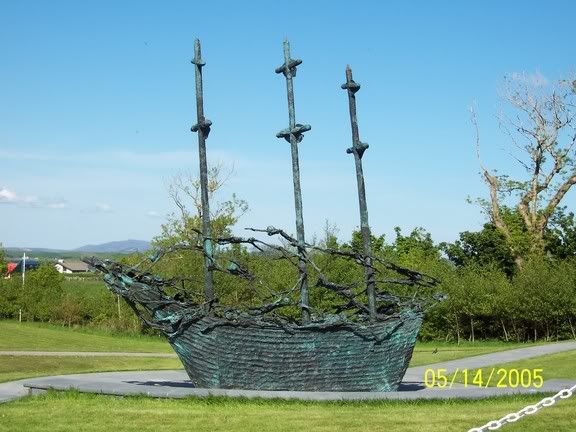 Murrisk Famine Monument: Skeleton strung 'coffin ship' photo 100_02962.jpg