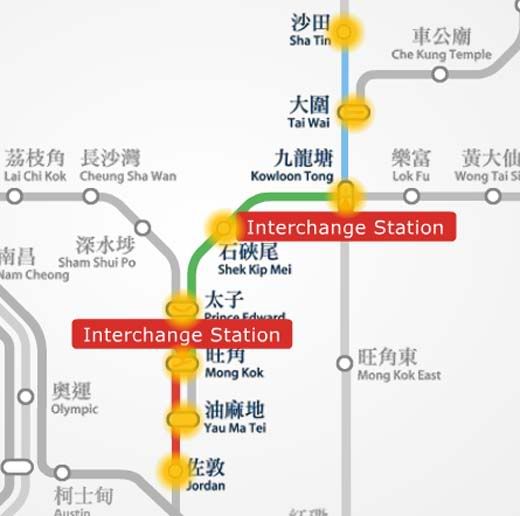 Jordan to Sha Tin MTR station route map