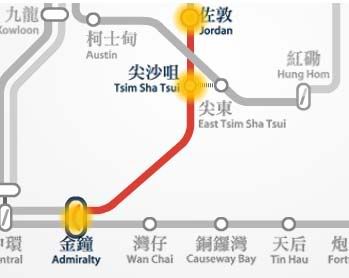 Jordan to Admiralty MTR station route map