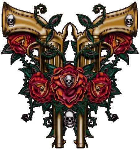 I guess it has guns and roses on it plus some skulls but i always thought it