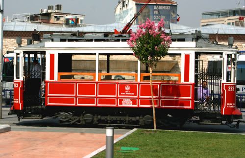 The antique tram runs from Taksim to the bottom of Istiklal Caddesi