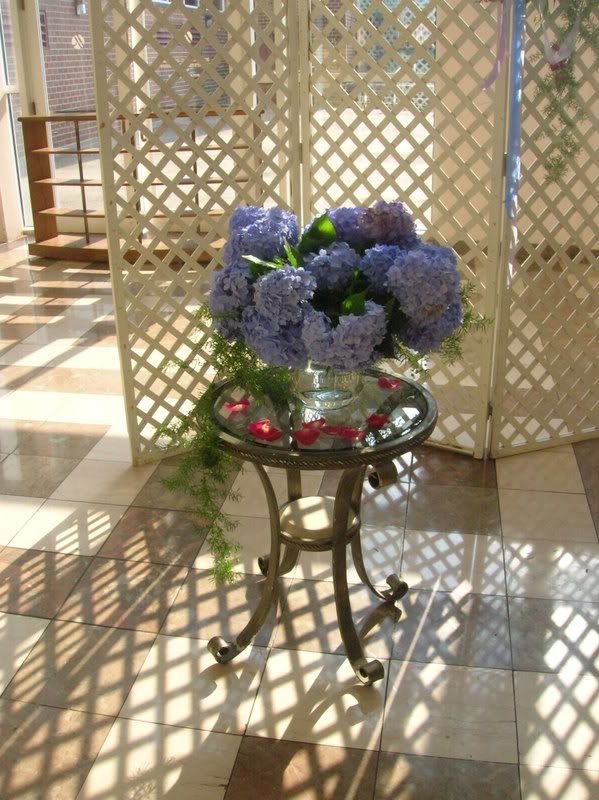 Arrangement using the couples own Hydrangeas