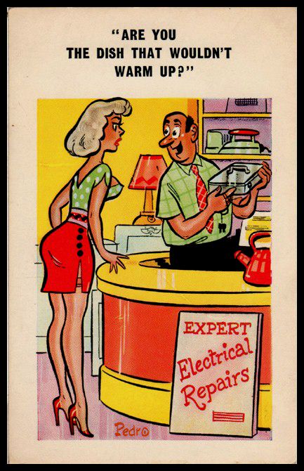 1950s Saucy Sunny Pedro Comic Risqué Card Domestic Humour Sexy Flapper Electric Ebay