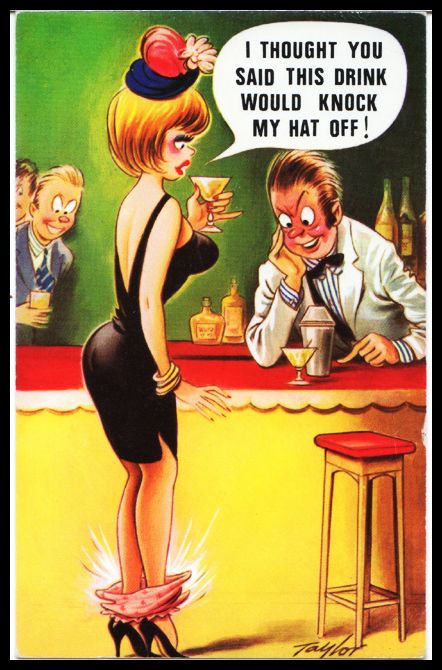 Bamforth no 341 Risqué 1960s signed comic postcard Barman knocks my