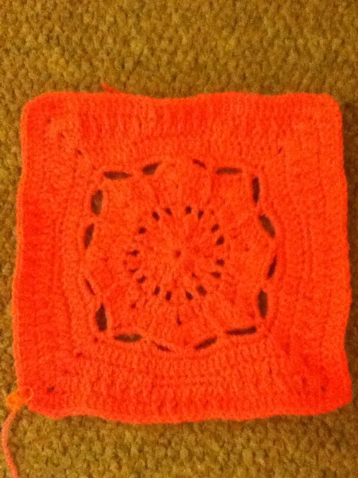 Crocheted this square today. It's supposed to be 12" but is more like 10". This is a really bright pink.  It doesn't look it on my computer. photo 184644_10200420425462796_760881666_n.jpg
