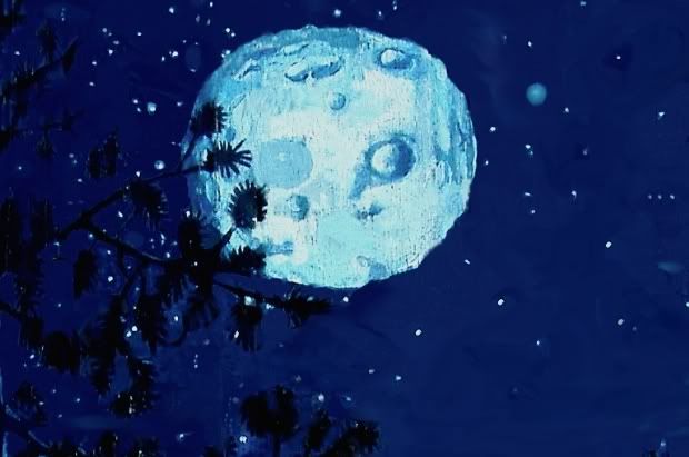 Moon and Stars in Trees Digital Restoration