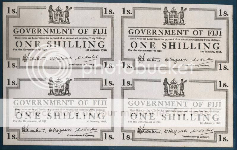 1942 GOVT OF FIJI 1 SHILLING UNIFACE GEM UNC UNCUT NOTE  