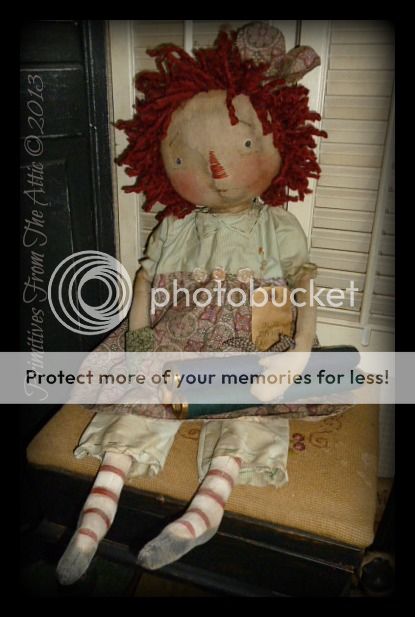 Primitive Olde Large Raggedy Ann Doll with Her Vintage BOBBINS of Thread 33"